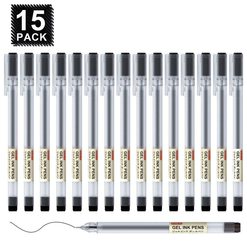 Black Gel Ink Ball Point Pens - Set of 15
